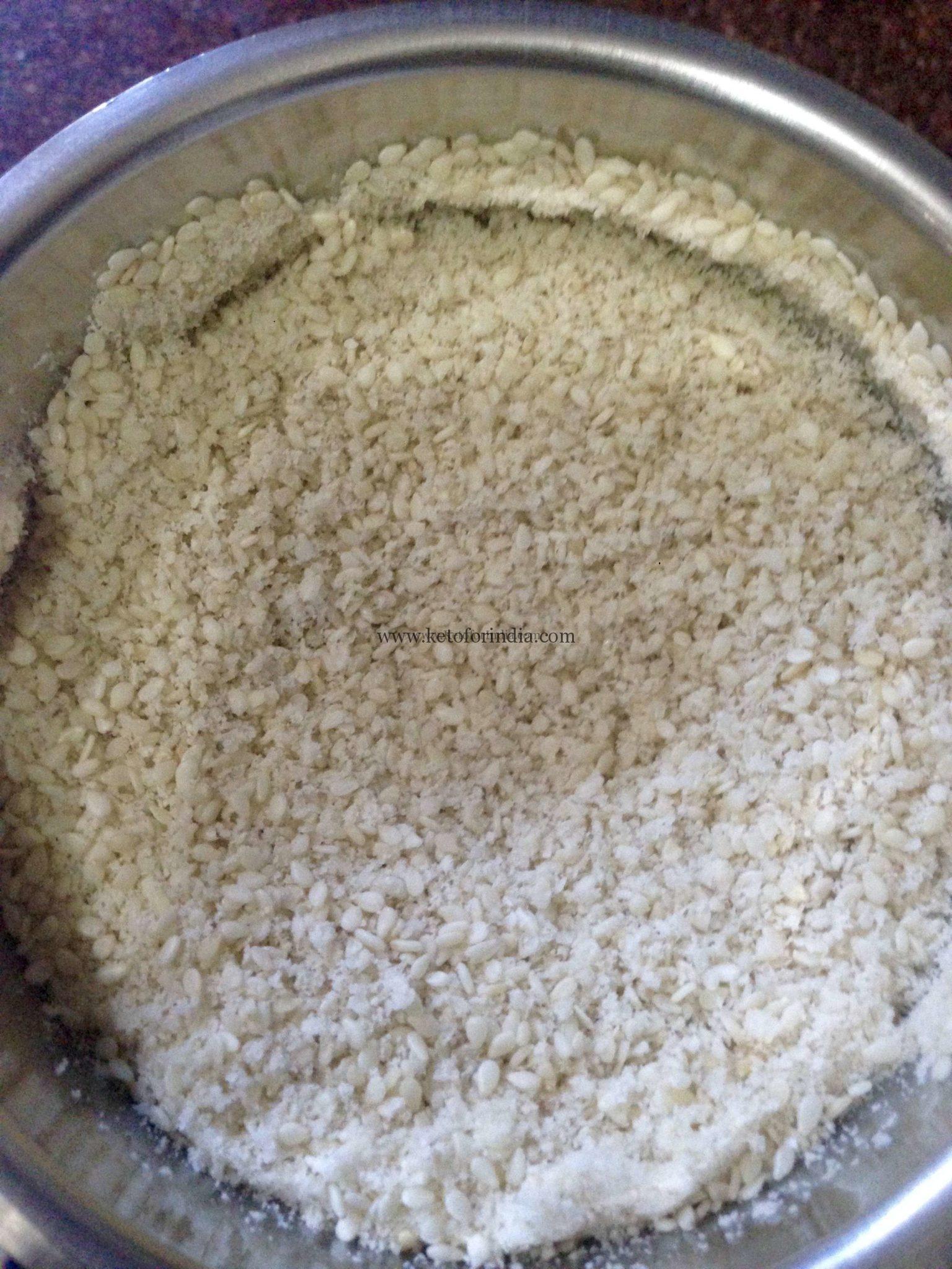Coarsely grind sesame seeds: Priya's Indian keto til laddoo